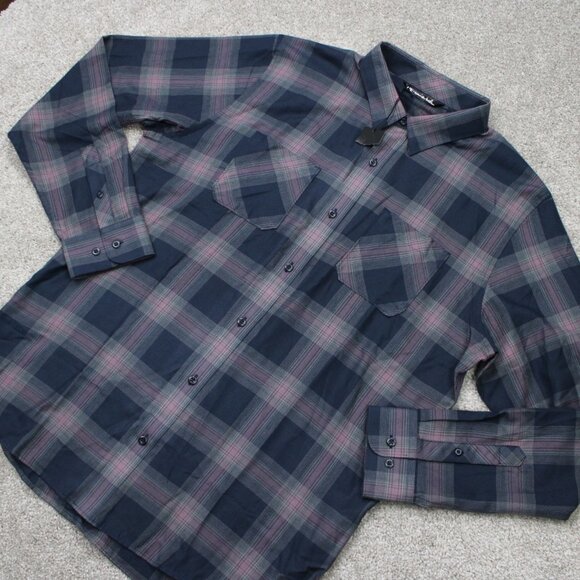 Travis Mathew Shirt NWT Mens Large Purple/Black Clould Plaid Flannel Long Sleeve - Picture 4 of 16
